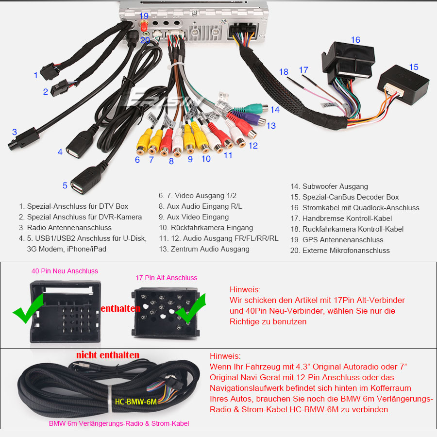 Erisin ES746B 7" Autoradio GPS TNT USB Bluetooth CD 3G BMW