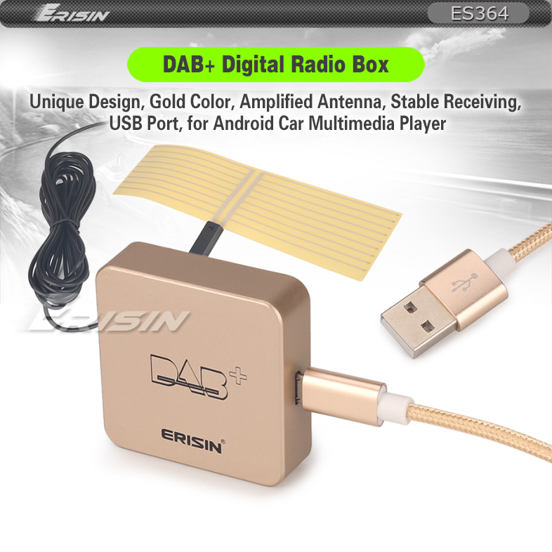 Boîtier Récepteur DAB+ ERISIN ES384 - Pour Autoradio Android 9/10/11/12/13/14 - Antenne Amplifiée Incluse - Qualité Son CD, Plug & Play