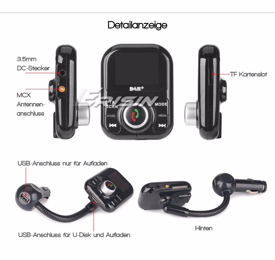 Erisin ES361 DAB+ Digital Radio Ladegerät LCD A2DP