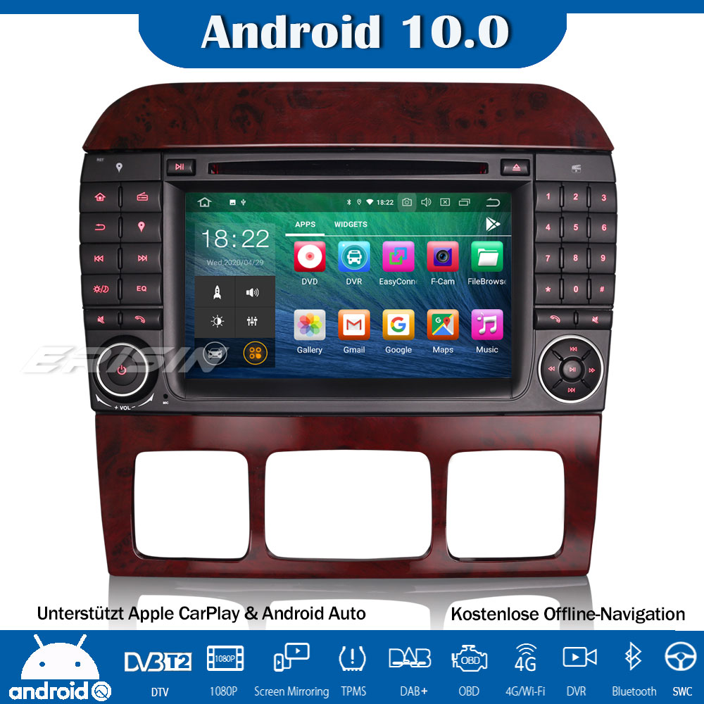 Android 10 Autoradio für Mercedes S/CL Klasse W220 W215 GPS DAB+SWC Navi CarPlay