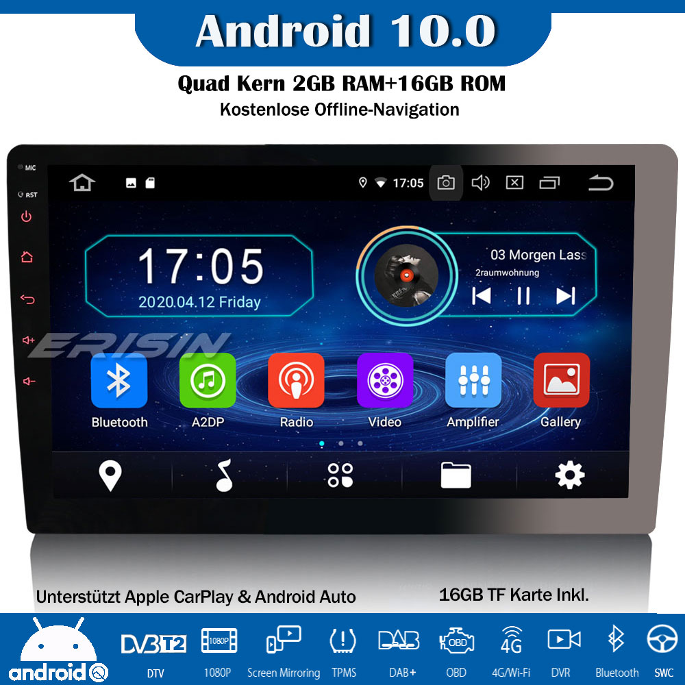 Erisin ES5910U 10.1" Single Din Android 10.0 Autoradio GPS DAB + DVB-T2 ...