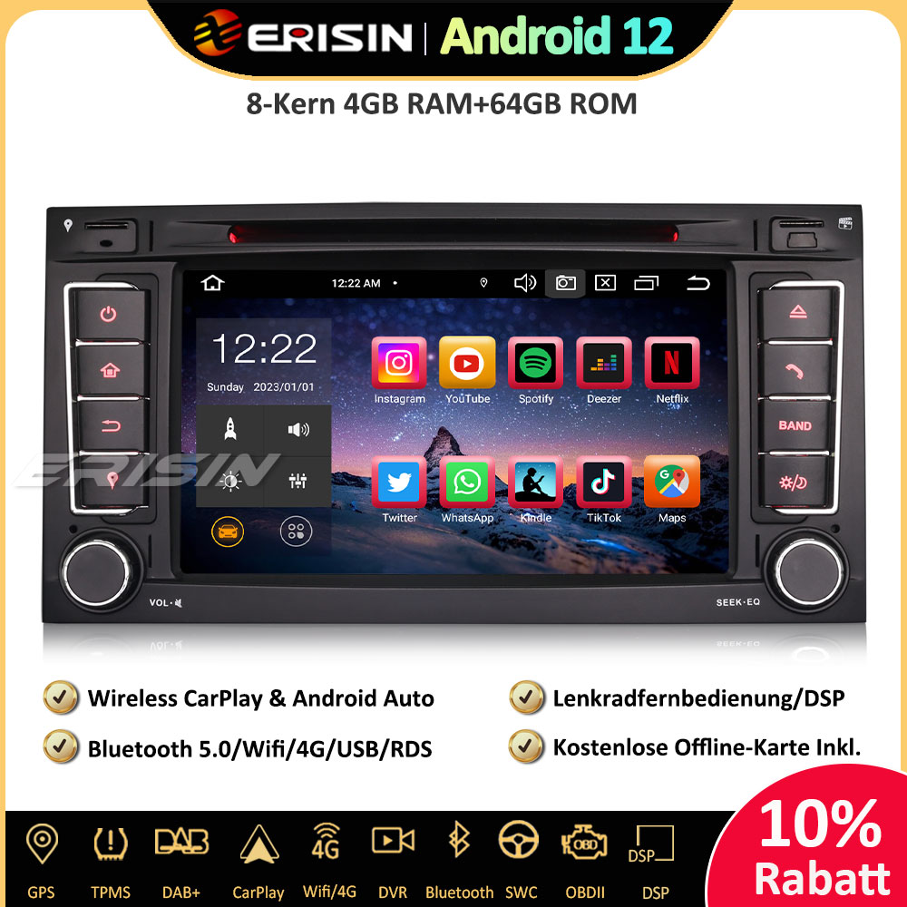 Erisin ES8909V 8-Kern 7 Android 12 Autoradio GPS CarPlay WiFi